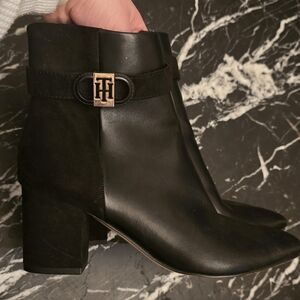 Tommy Hilfiger Black Ankle Boots with Gold Buckle